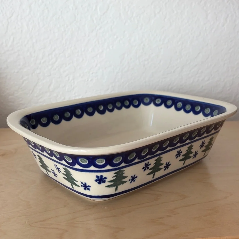 POLISH POTTERY Christmas Tree Rectangle Bread Casserole Dish Handmade in Poland